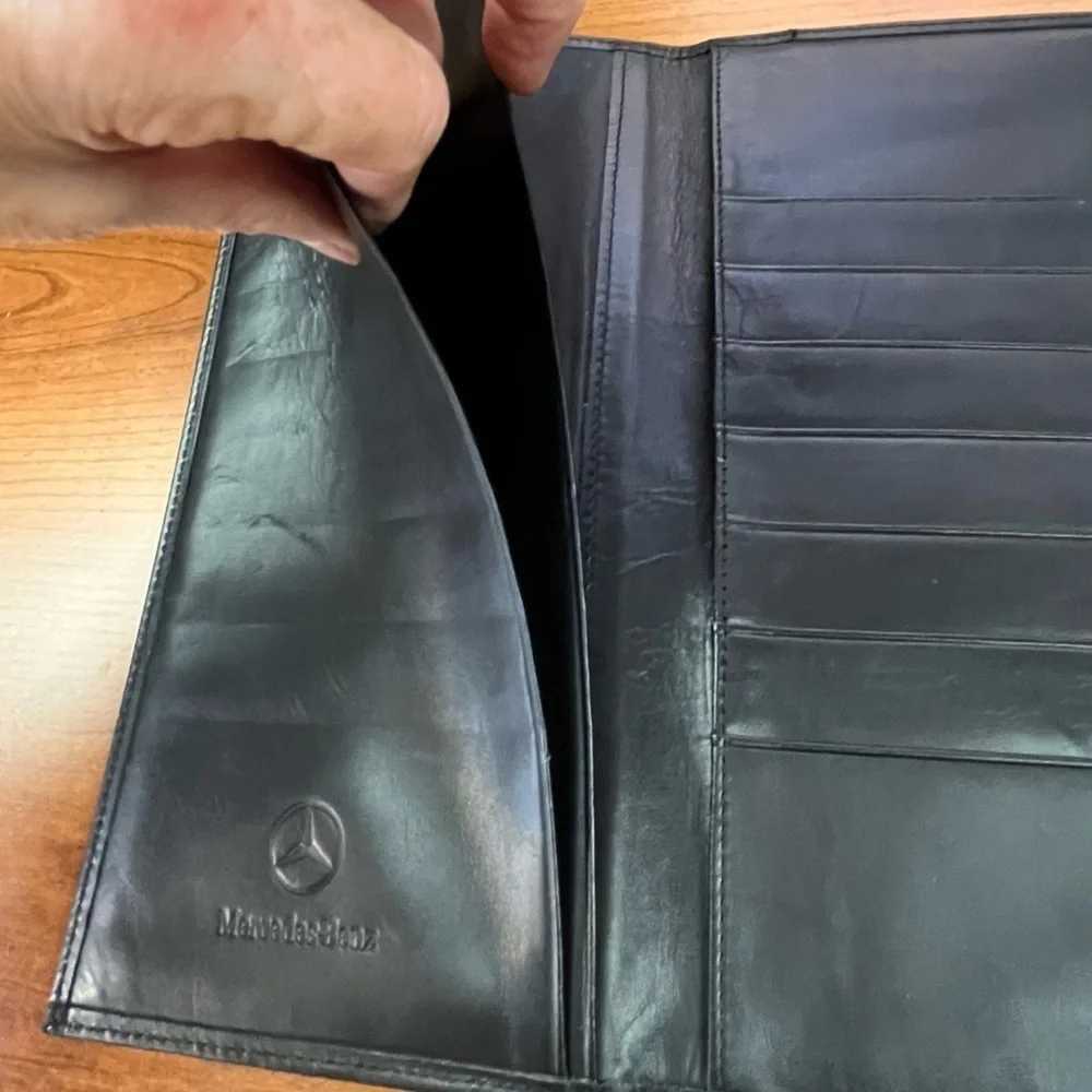 Mercendes Benz Black Leather Document Holder Several Slots and Compartments